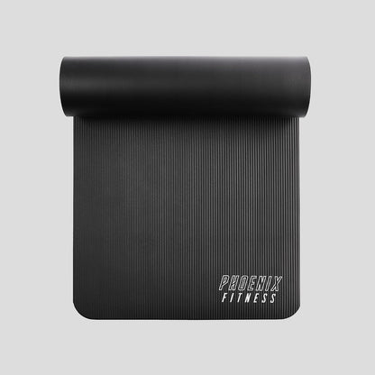 NBR Yoga Mat - 15mm Extra Thick Exercise Mat with Carry Strap - Non Slip Yoga Mat for HIIT, Exercise & Pilates for Men and Women - Black or Pink