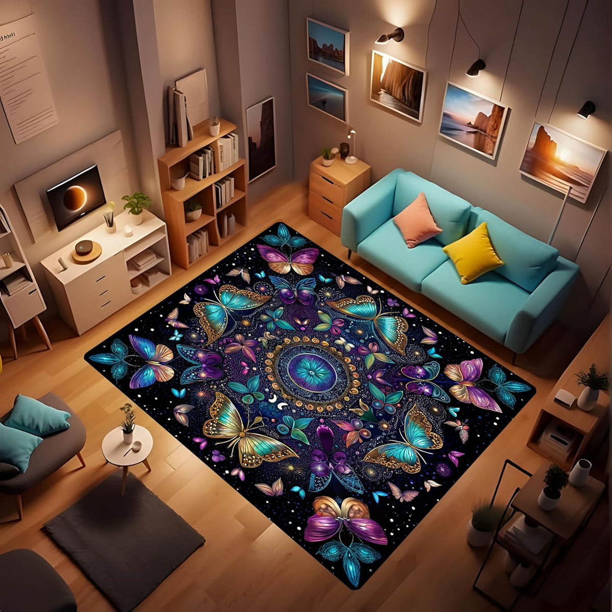 Butterfly Carpet Area Rug - Lovely Butterflies Printed Carpets for Kids Butterfly Theme Living Room Indoor Bedroom Decor Soft Polyester Yoga Mat 2'x3'