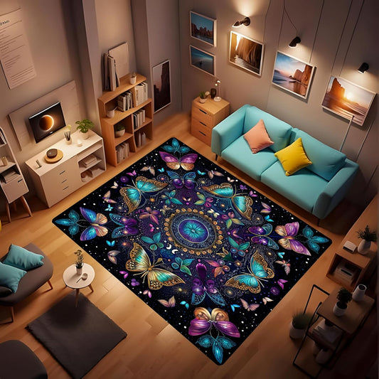 Butterfly Carpet Area Rug - Lovely Butterflies Printed Carpets for Kids Butterfly Theme Living Room Indoor Bedroom Decor Soft Polyester Yoga Mat 2'x3'