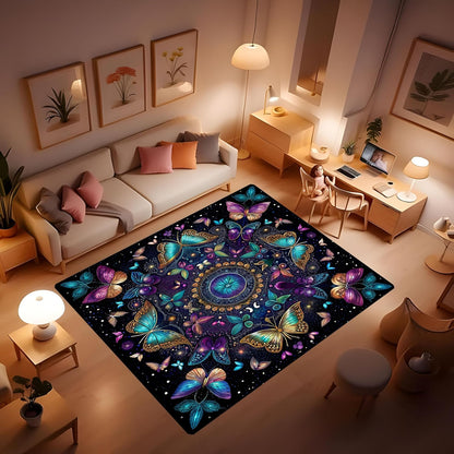 Butterfly Carpet Area Rug - Lovely Butterflies Printed Carpets for Kids Butterfly Theme Living Room Indoor Bedroom Decor Soft Polyester Yoga Mat 2'x3'