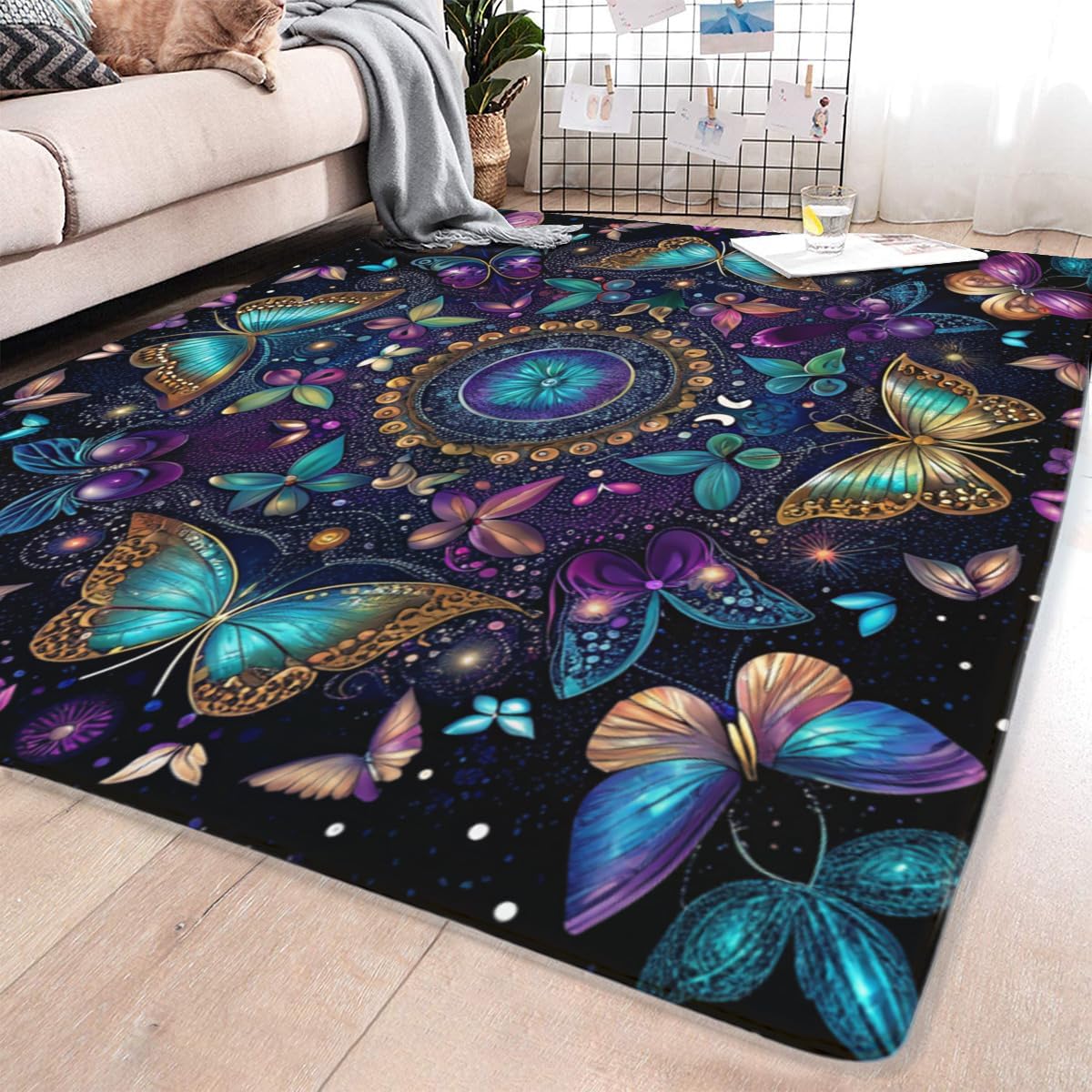 Butterfly Carpet Area Rug - Lovely Butterflies Printed Carpets for Kids Butterfly Theme Living Room Indoor Bedroom Decor Soft Polyester Yoga Mat 2'x3'