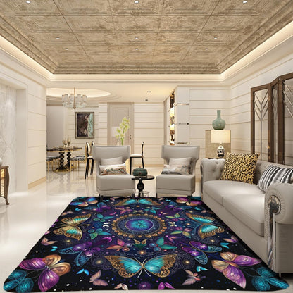 Butterfly Carpet Area Rug - Lovely Butterflies Printed Carpets for Kids Butterfly Theme Living Room Indoor Bedroom Decor Soft Polyester Yoga Mat 2'x3'