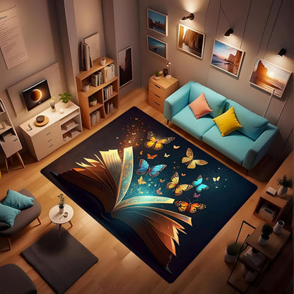 Butterfly Carpet Area Rug - Lovely Butterflies Printed Carpets for Kids Butterfly Theme Living Room Indoor Bedroom Decor Soft Polyester Yoga Mat 2'x3'