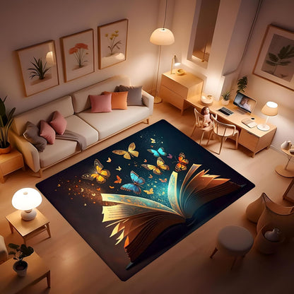 Butterfly Carpet Area Rug - Lovely Butterflies Printed Carpets for Kids Butterfly Theme Living Room Indoor Bedroom Decor Soft Polyester Yoga Mat 2'x3'