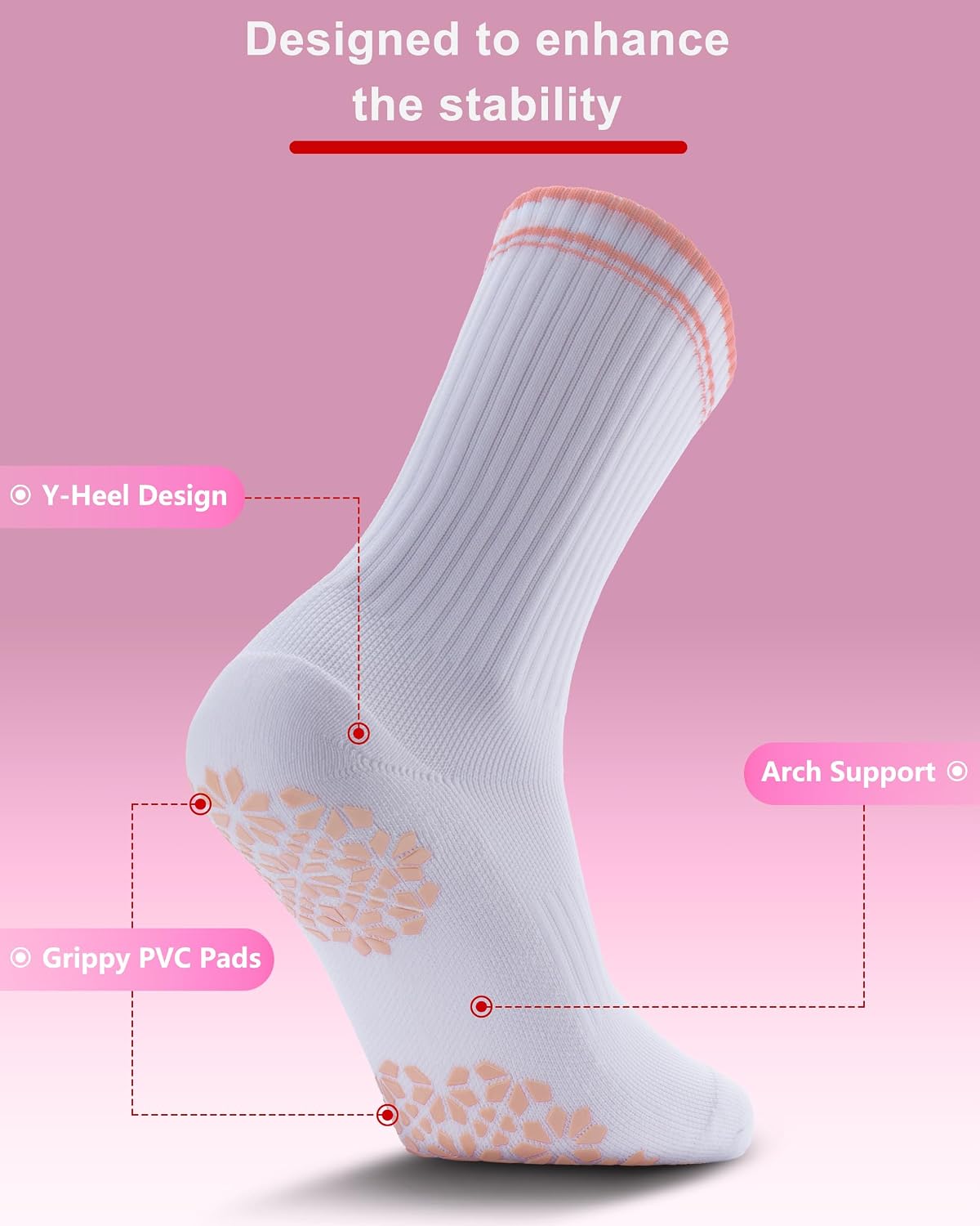 Women Pilates Grip Socks, Crew Sticky Socks