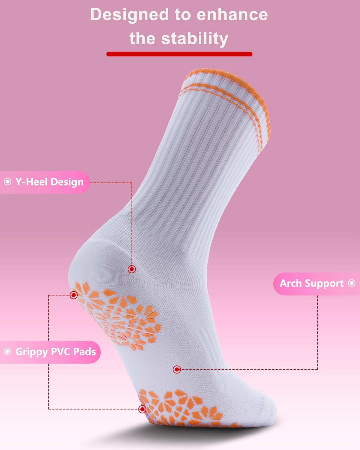 Women Pilates Grip Socks, Crew Sticky Socks