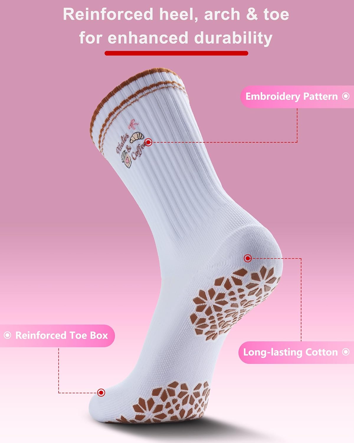 Women Pilates Grip Socks, Crew Sticky Socks