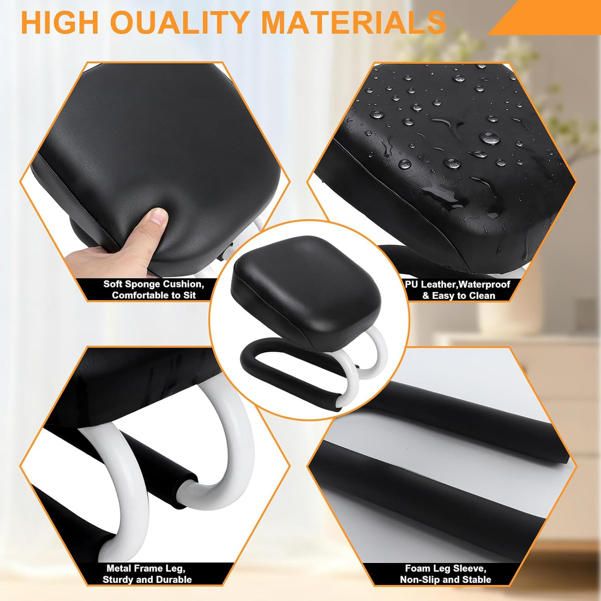Black Meditation Bench, Meditation Chair, Kneeling Meditation Stool, Seiza Chair, Prayer Bench with Cushion for Home Studio Portable Non-Slip Yoga Stool.