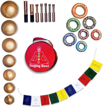 Khusi Tibetan singing bowls chakra sets, hand carved buddha mantra and symbol, sets of seven divine sound bowl.