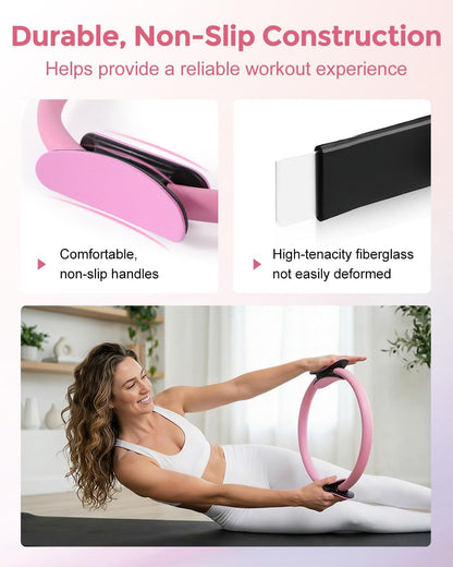Home Pilates Essentials Kit for Women, Magic Circle Pilates Equipment Ring and Ball Set, Resistance Bands Workout Guide Video for 28 Day Pilates Challenge Starter Kit for Beginners