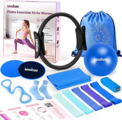 Home Pilates Essentials Kit for Women, Magic Circle Pilates Equipment Ring and Ball Set, Resistance Bands Workout Guide Video for 28 Day Pilates Challenge Starter Kit for Beginners