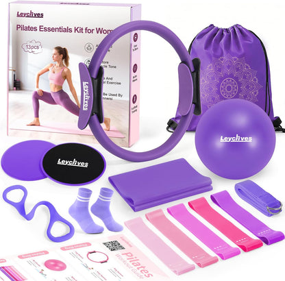 Home Pilates Essentials Kit for Women, Magic Circle Pilates Equipment Ring and Ball Set, Resistance Bands Workout Guide Video for 28 Day Pilates Challenge Starter Kit for Beginners