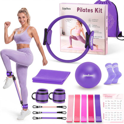 Home Pilates Essentials Kit for Women, Magic Circle Pilates Equipment Ring and Ball Set, Resistance Bands Workout Guide Video for 28 Day Pilates Challenge Starter Kit for Beginners