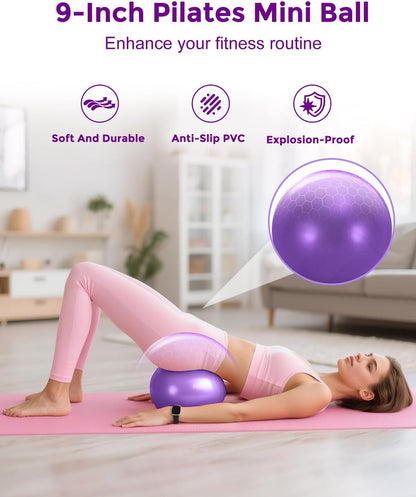 Home Pilates Essentials Kit for Women, Magic Circle Pilates Equipment Ring and Ball Set, Resistance Bands Workout Guide Video for 28 Day Pilates Challenge Starter Kit for Beginners