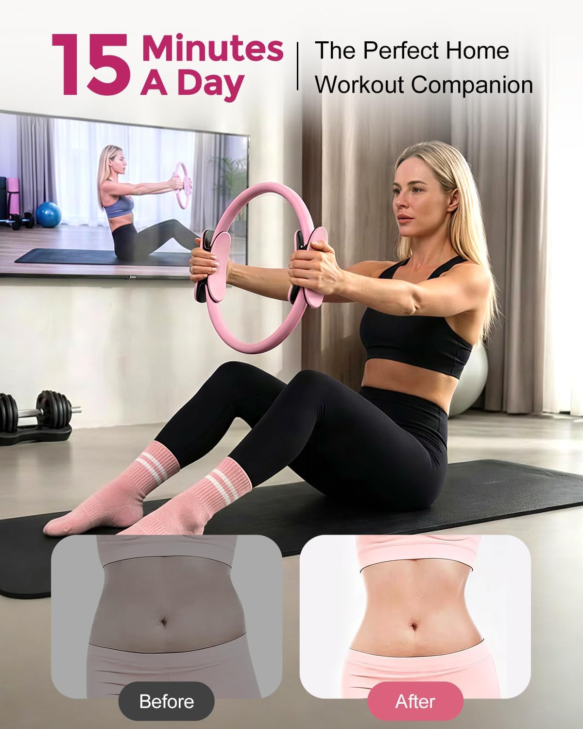 Home Pilates Essentials Kit for Women, Magic Circle Pilates Equipment Ring and Ball Set, Resistance Bands Workout Guide Video for 28 Day Pilates Challenge Starter Kit for Beginners