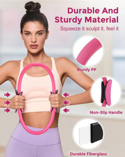 Home Pilates Essentials Kit for Women, Magic Circle Pilates Equipment Ring and Ball Set, Resistance Bands Workout Guide Video for 28 Day Pilates Challenge Starter Kit for Beginners