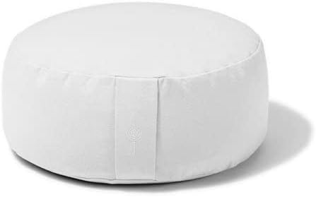 Organic Round Meditation Cushion by renoo - Durable Comfortable Cotton, Linen, Hemp - Modern Zafu - Buckwheat Floor Pillow Yoga Bolster in 15 Colors Removable Cover - 15 inches - Vanilla