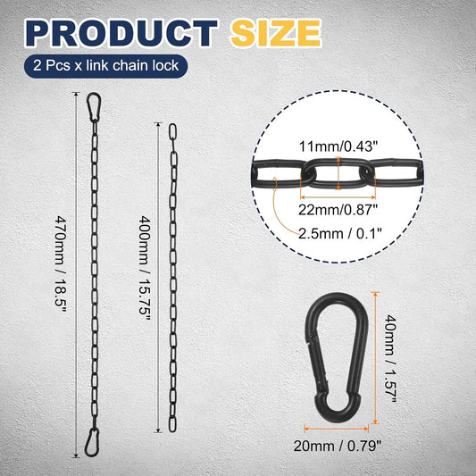 2 Pcs Gate Chain Lock, 19 in x 2.5mm Chain Dia Alloy Steel Hanging Chain Lock with 2 Open Clasps for Stall Barn Fence Gate Hammock Swing Punching Bags Sandbag Yoga Gym, Black