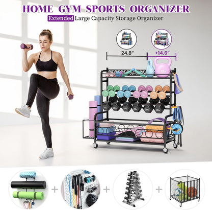 3-Tier Dumbbell Rack with Wheels, Weight Rack for Home Gym Storage