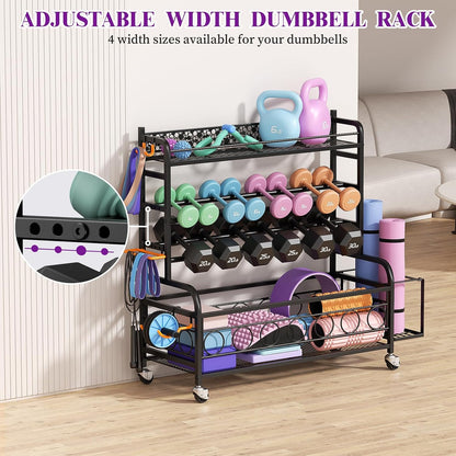 3-Tier Dumbbell Rack with Wheels, Weight Rack for Home Gym Storage