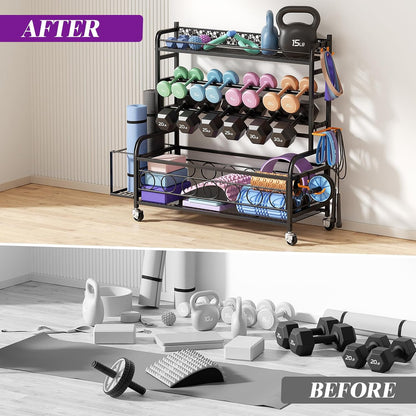 3-Tier Dumbbell Rack with Wheels, Weight Rack for Home Gym Storage