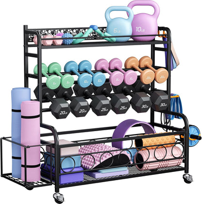 3-Tier Dumbbell Rack with Wheels, Weight Rack for Home Gym Storage