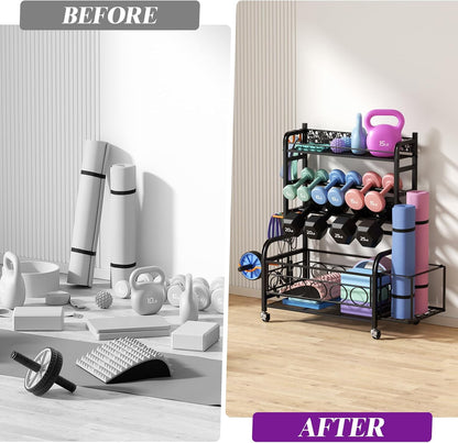 3-Tier Dumbbell Rack with Wheels, Weight Rack for Home Gym Storage