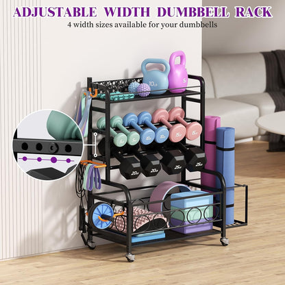 3-Tier Dumbbell Rack with Wheels, Weight Rack for Home Gym Storage