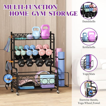 3-Tier Dumbbell Rack with Wheels, Weight Rack for Home Gym Storage