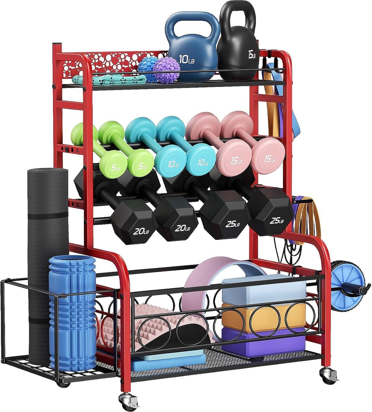 3-Tier Dumbbell Rack with Wheels, Weight Rack for Home Gym Storage
