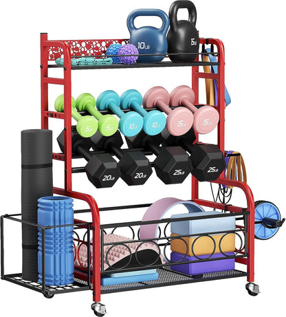 3-Tier Dumbbell Rack with Wheels, Weight Rack for Home Gym Storage