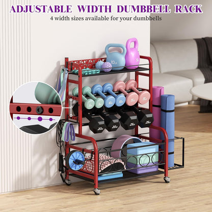 3-Tier Dumbbell Rack with Wheels, Weight Rack for Home Gym Storage