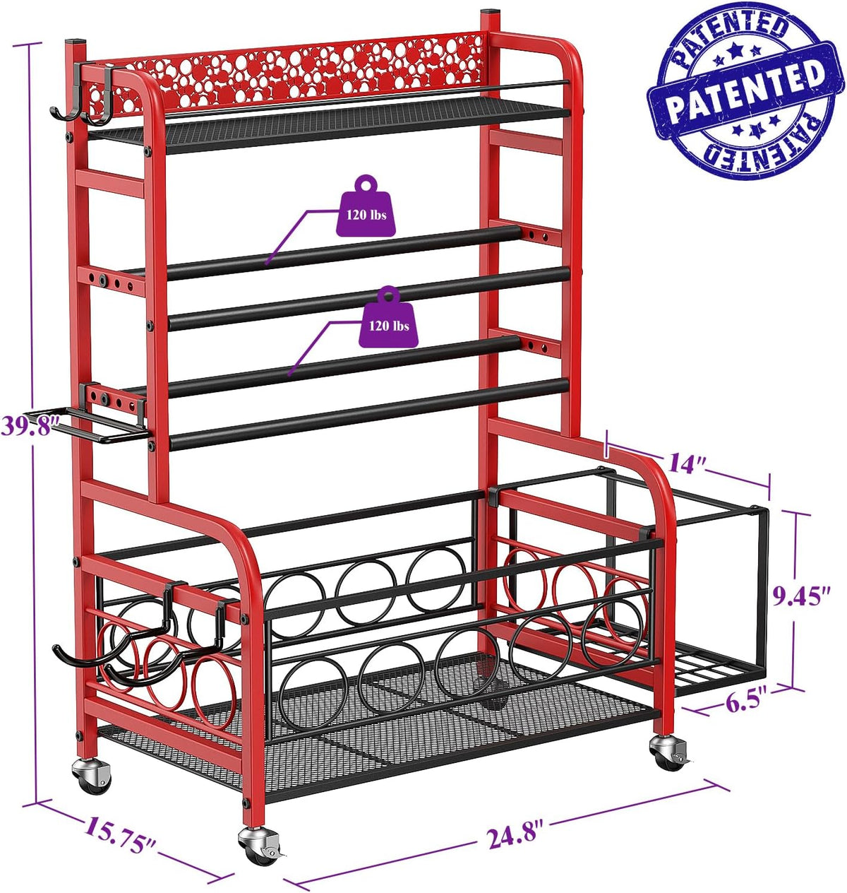 3-Tier Dumbbell Rack with Wheels, Weight Rack for Home Gym Storage