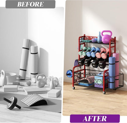 3-Tier Dumbbell Rack with Wheels, Weight Rack for Home Gym Storage