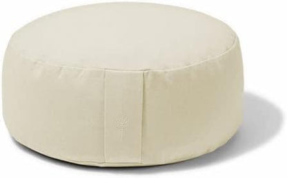 Organic Round Meditation Cushion by renoo - Durable Comfortable Cotton, Linen, Hemp - Modern Zafu - Buckwheat Floor Pillow Yoga Bolster in 15 Colors Removable Cover - 15 inches - Vanilla