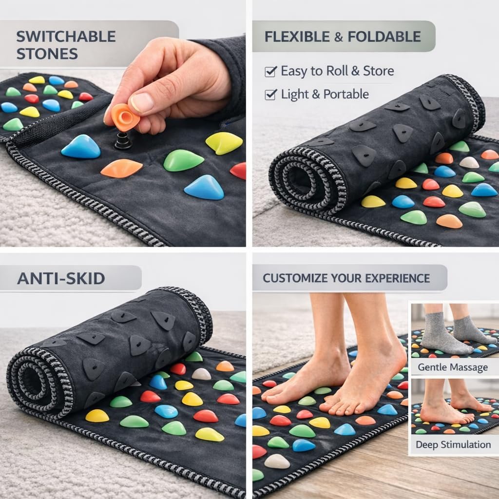 Long Foot Massage Mat, 5.74ft (68.9 x 13.78 Inches), Walk Stone Road, Reflexology Acupressure Mats with Chart, Foot Pressure Acupoint Massager for Elderly and Office Workers