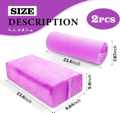 2 PCS Yoga Bolster Pillow Set Washable Velvet Cover Meditation Bolster with High Density Foam and Carry Handle Rectangular and Cylinder Bolsters for Restorative Yoga