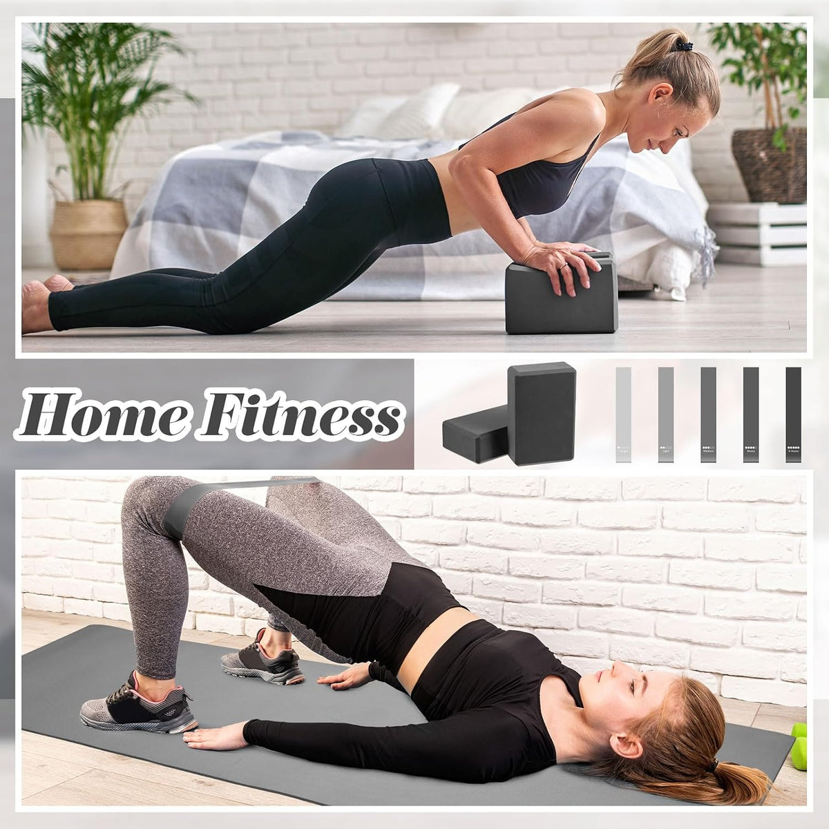 10 Pcs Yoga Starter Kit Include 6mm Yoga Mat with Carry Strap, 2 Blocks, 65cm Pilates Ball, Stretch Strap, 5 Resistance Bands with Air Pump Home Workout Set for Beginners Women Men Gym
