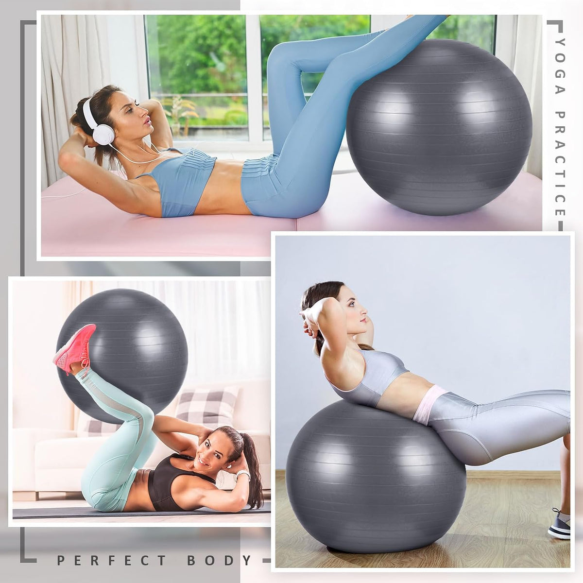 10 Pcs Yoga Starter Kit Include 6mm Yoga Mat with Carry Strap, 2 Blocks, 65cm Pilates Ball, Stretch Strap, 5 Resistance Bands with Air Pump Home Workout Set for Beginners Women Men Gym
