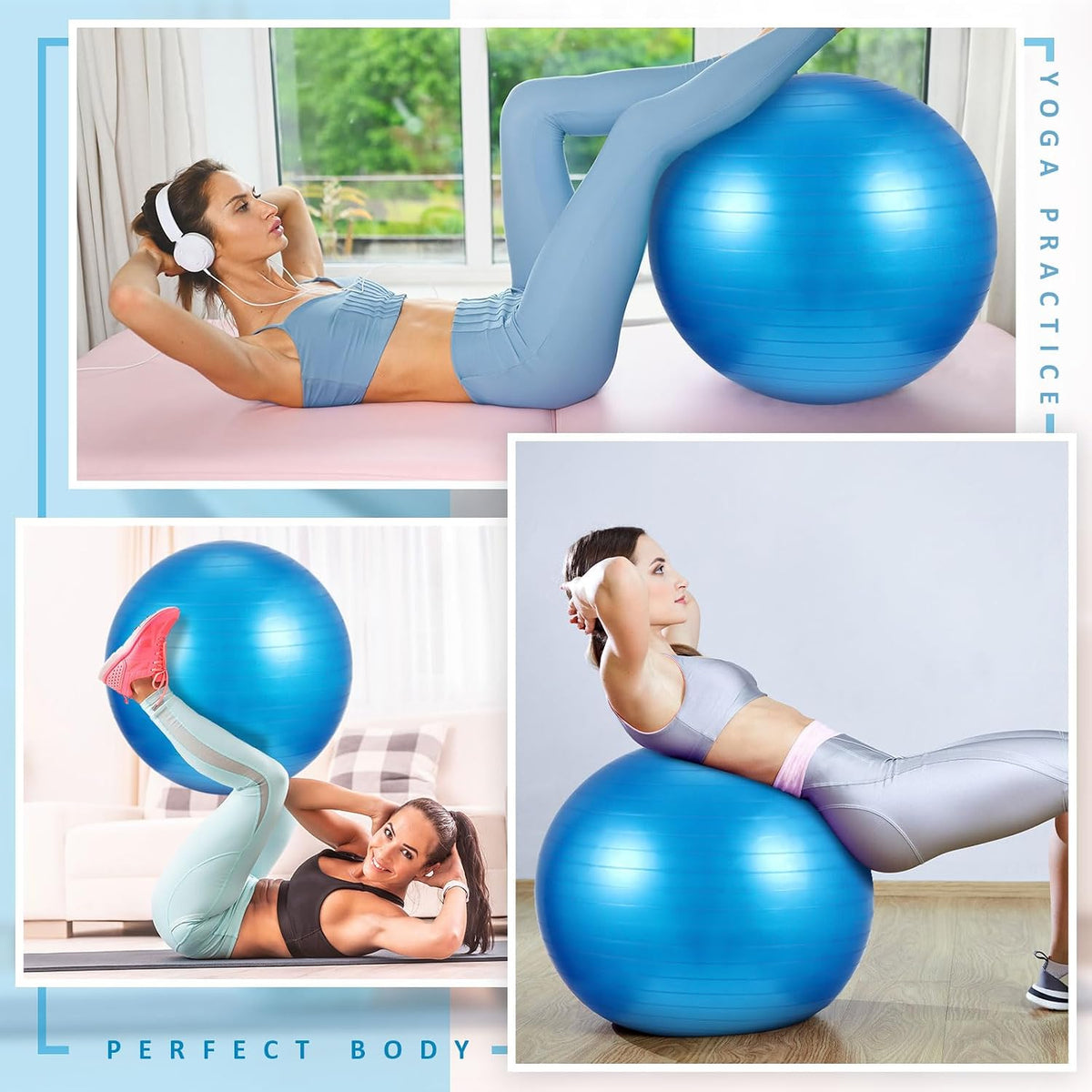 10 Pcs Yoga Starter Kit Include 6mm Yoga Mat with Carry Strap, 2 Blocks, 65cm Pilates Ball, Stretch Strap, 5 Resistance Bands with Air Pump Home Workout Set for Beginners Women Men Gym