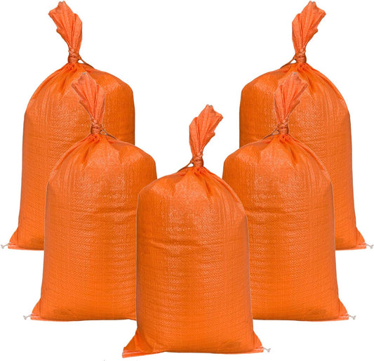 . 14" x 26" Poly Sandbags W/UV Protection & Built-in Ties - Flood Water Barrier - Tent Sandbags - Orange