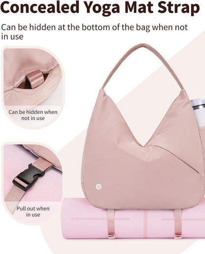 Ceneda Large Gym Bag for Women with Hidden Yoga Mat Holder & Shoe Compartment & Wet Pocket, Sports Duffle Bag for Travel