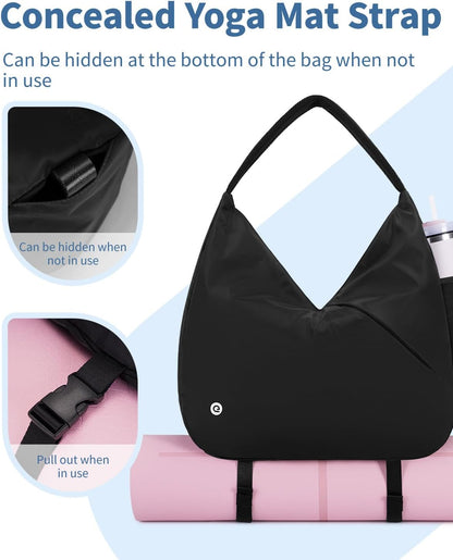 Ceneda Large Gym Bag for Women with Hidden Yoga Mat Holder & Shoe Compartment & Wet Pocket, Sports Duffle Bag for Travel