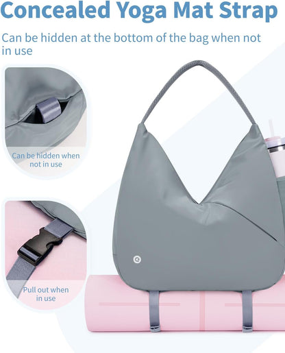 Ceneda Large Gym Bag for Women with Hidden Yoga Mat Holder & Shoe Compartment & Wet Pocket, Sports Duffle Bag for Travel