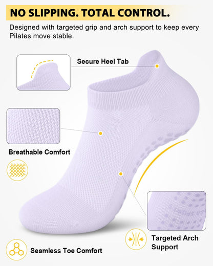 6 Pairs Pilates Grip Socks for Women, Non-slip Yoga Athletic Socks for Barre Ballet Barefoot Workout Hospital