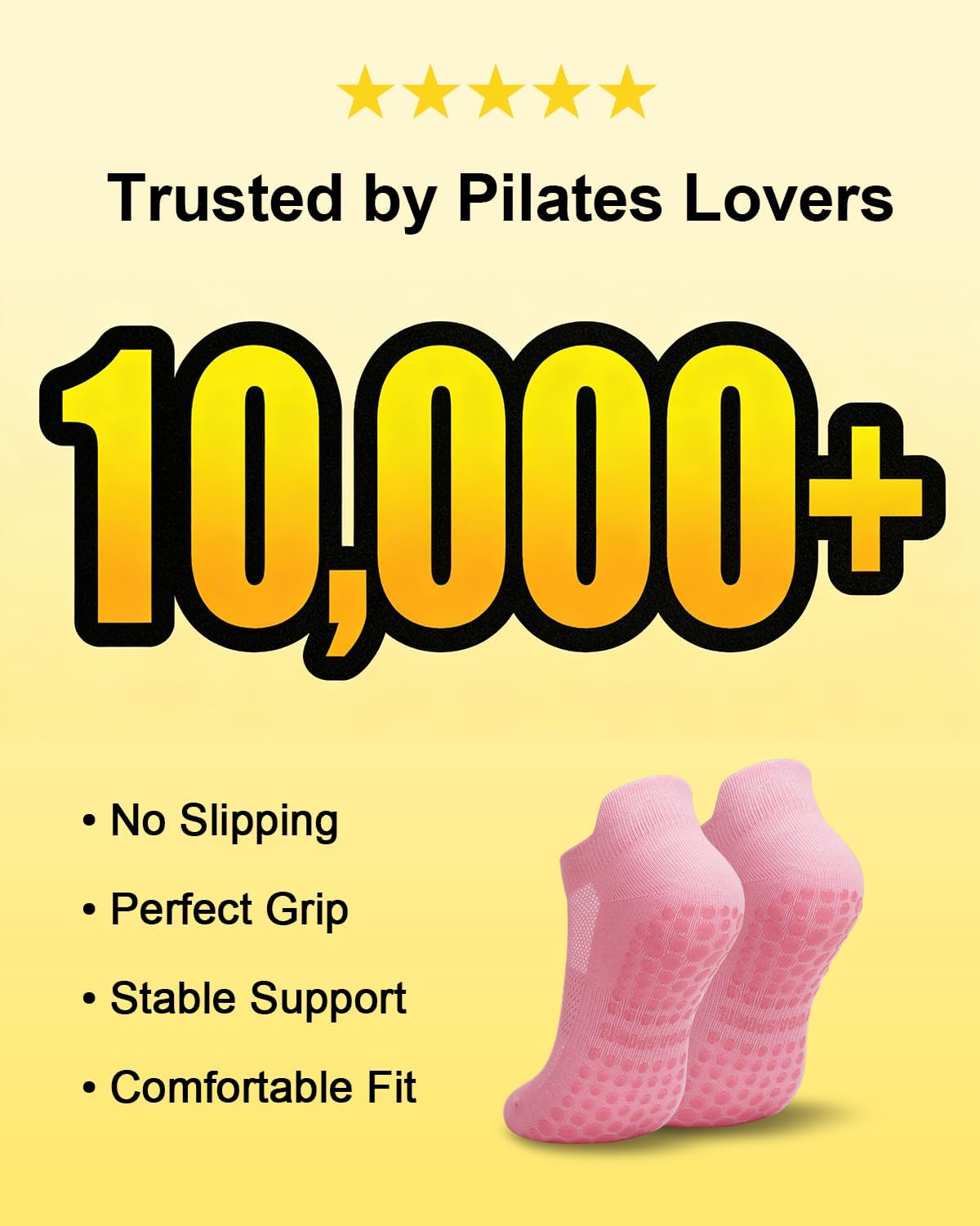 6 Pairs Pilates Grip Socks for Women, Non-slip Yoga Athletic Socks for Barre Ballet Barefoot Workout Hospital
