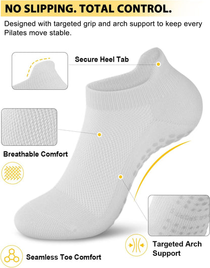 6 Pairs Pilates Grip Socks for Women, Non-slip Yoga Athletic Socks for Barre Ballet Barefoot Workout Hospital