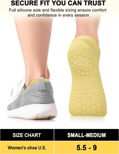 6 Pairs Pilates Grip Socks for Women, Non-slip Yoga Athletic Socks for Barre Ballet Barefoot Workout Hospital