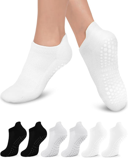 6 Pairs Pilates Grip Socks for Women, Non-slip Yoga Athletic Socks for Barre Ballet Barefoot Workout Hospital