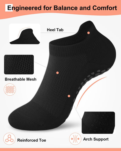 6 Pairs Pilates Grip Socks for Women, Non-slip Yoga Athletic Socks for Barre Ballet Barefoot Workout Hospital